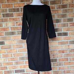 Ruched Side Dress J. McLaughlin Sarra Size L Black Stretch Boatneck Crop Sleeve